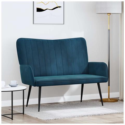 Sofa a Due Posti Blu 115 x 61 x 87 cm Velluto - Foto 2
