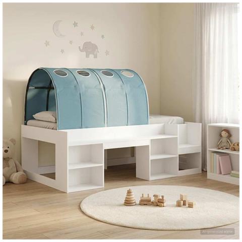 Letto con Tunnel 4 pcs Bianco e azzurro Legno ingegnerizzato - Foto 2