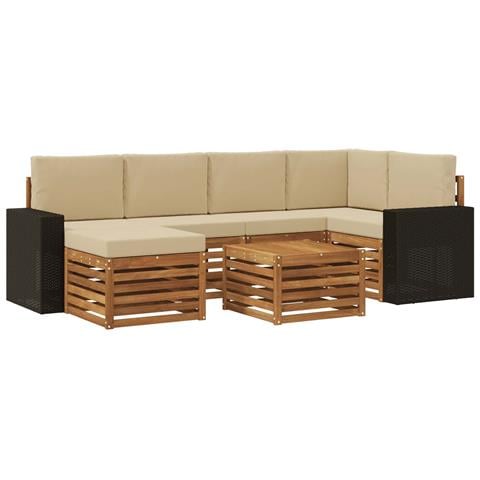 Set divano sezionale con cuscino 7 pcs Naturale e Beige - Foto 1
