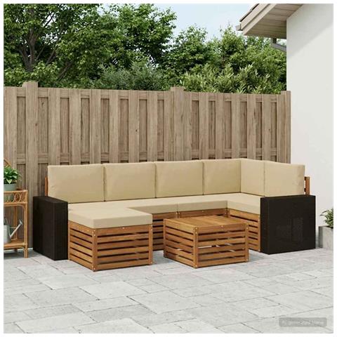 Set divano sezionale con cuscino 7 pcs Naturale e Beige - Foto 2