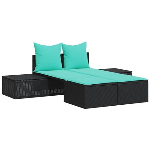 Lettino prendisole doppio con Cuscini in Polyrattan Nero - Foto 1