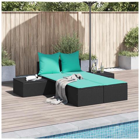 Lettino prendisole doppio con Cuscini in Polyrattan Nero - Foto 2