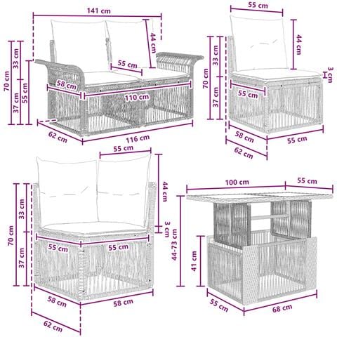 Set Divano da Giardino 7 pz Nero e Bianco Crema polyrattan - Foto 2