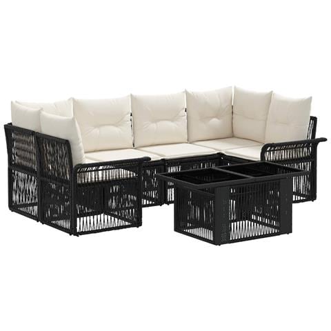 Set Divano da Giardino 7 pz Nero e Bianco Crema polyrattan - Foto 1