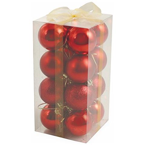 2411367 Set 16 Palle Di Natale, Rosso, Plastica, 3x3x0.1 Cm - Foto 1
