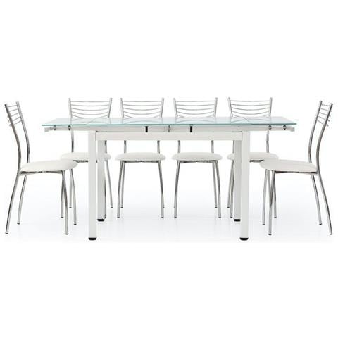 Tavolo In Metallo Bianco Con Piano In Vetro Bianco Allungabile 110x70cm - Foto 1