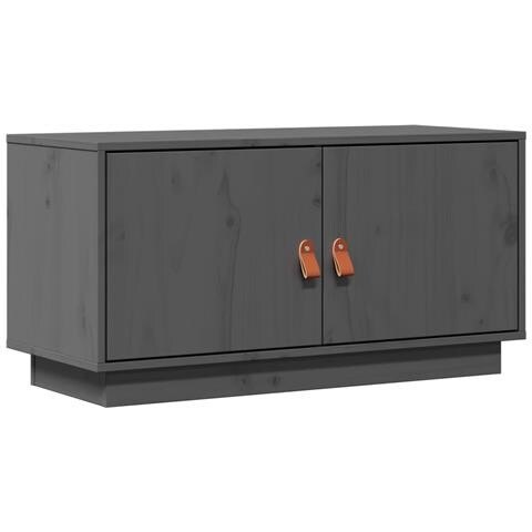 Mobile Porta Tv Grigio 80x34x40 Cm In Legno Massello Di Pino - Foto 2