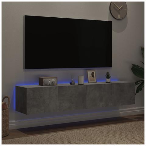 Mobili Tv A Parete Con Luci Led 2pz Grigio Cemento 80x35x31 Cm - Foto 3