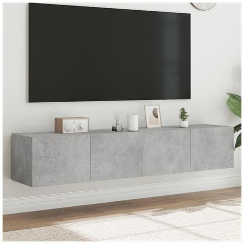 Mobili Tv A Parete Con Luci Led 2pz Grigio Cemento 80x35x31 Cm - Foto 1