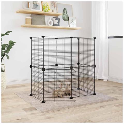 Gabbia Per Animali 12 Pannelli Con Porta Nero 35x35 Cm Acciaio - Foto 2