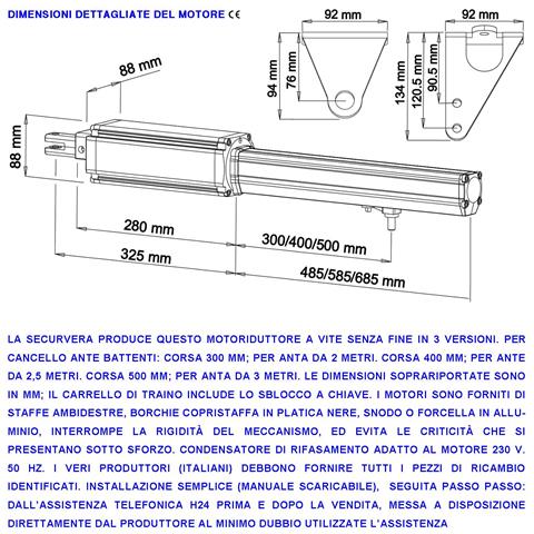 Cancello Elettrico 5 Metri 2 Ante Da 2,5 Mt Kit Motori Elettromeccanici 230 V Corsa 400mm Spinta 2 Q.li Sblocco Staffe - Foto 2