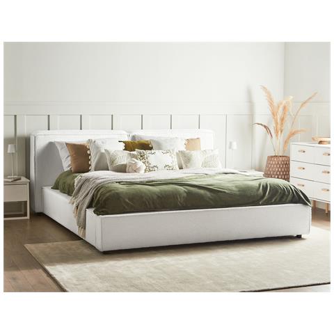 Letto Matrimoniale Bouclé Bianco 180 X 200 Cm Linards - Foto 1