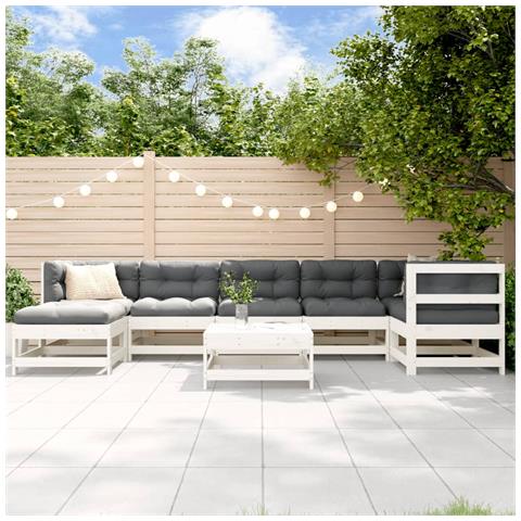Set Salotto Da Giardino 8 Pz In Legno Massello Di Pino Bianco - Foto 1