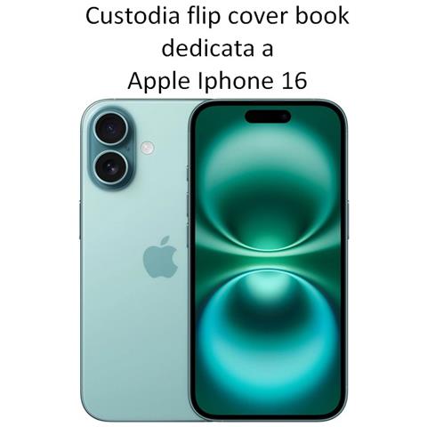 Custodia A Libro Book Cover Case Per Apple Iphone 16 Navy-lime - Foto 2