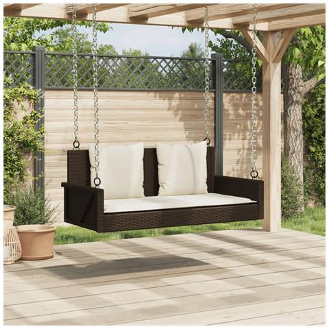 Panchina a Dondolo con Cuscini Marrone 119x56x48 cm Polyrattan - Foto 2