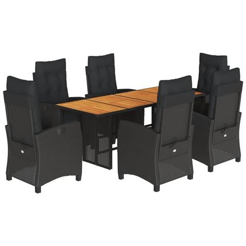 Set Da Pranzo Da Giardino 9 Pz Con Cuscini Nero In Polyrattan - Foto 2