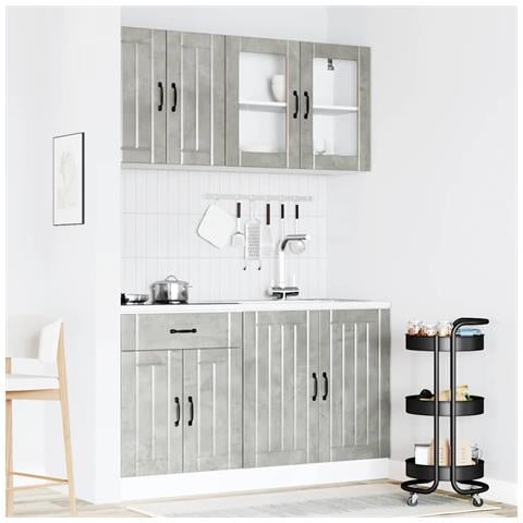 Set Mobili Da Cucina 4 Pz Kalmar Grigio Cemento In Truciolato - Foto 3