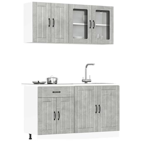 Set Mobili Da Cucina 4 Pz Kalmar Grigio Cemento In Truciolato - Foto 1