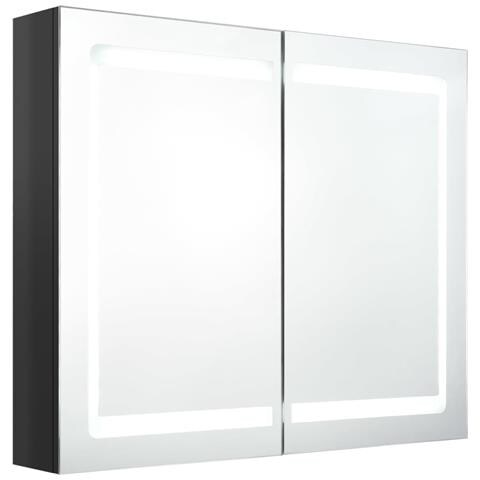 Armadietto Bagno Con Specchio E Led Nero Lucido 80x12x68 Cm - Foto 1