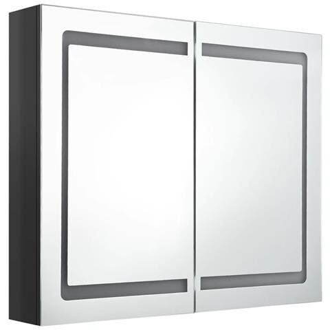 Armadietto Bagno Con Specchio E Led Nero Lucido 80x12x68 Cm - Foto 2