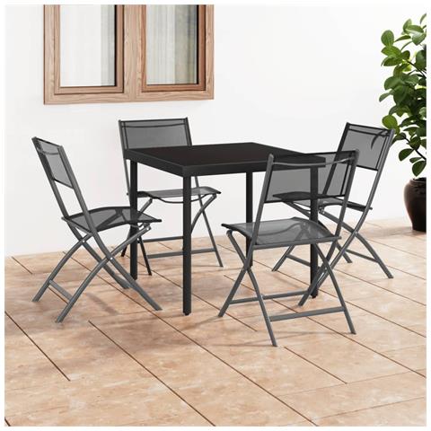 Lusso Casadino -  Sedie Pieghevoli Per Esterni 4 Pz In Acciaio E Textilene Nero - Foto 8