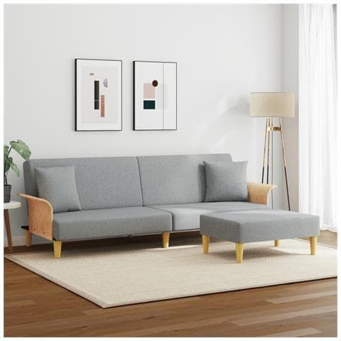 Divano Letto 2posti Cuscini E Poggiapiedi Grigio Chiaro Velluto - Foto 2