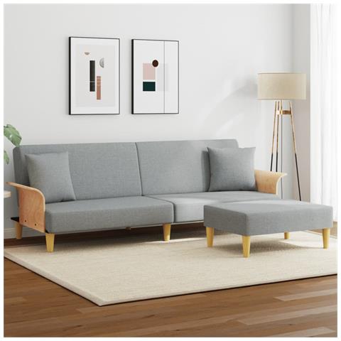 Divano Letto 2posti Cuscini E Poggiapiedi Grigio Chiaro Velluto - Foto 8