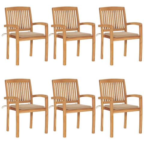 Sedie Da Giardino Impilabili Con Cuscini 6 Pz Massello Di Teak - Foto 2