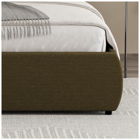 Plano Letto A Cassapanca 160x200cm Design Arrotondato Velluto A Coste Verde - Foto 5