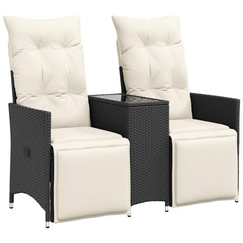 Divano Giardino Reclinabile 2Posti con Tavolino Nero Polyrattan - Foto 1