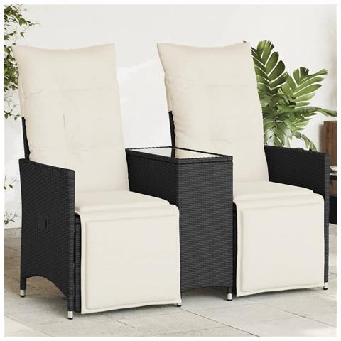Divano Giardino Reclinabile 2Posti con Tavolino Nero Polyrattan - Foto 2
