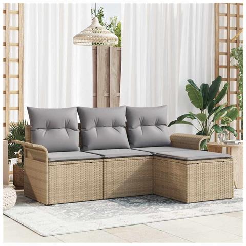 Set di divani da giardino 4 pezzi con cuscini Beige Rattan sintetico - Foto 2
