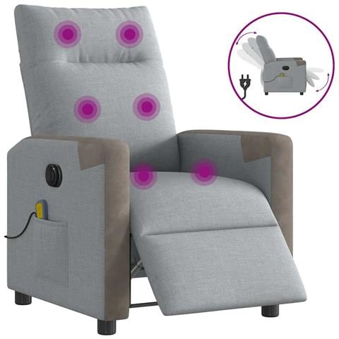 Poltrona Reclinabile Massaggio Elettrica Grigio Chiaro Tessuto - Foto 1