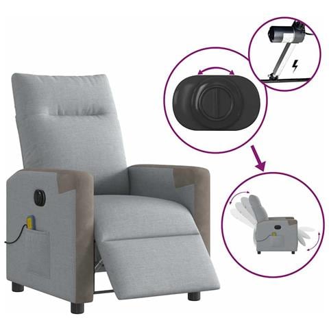 Poltrona Reclinabile Massaggio Elettrica Grigio Chiaro Tessuto - Foto 9