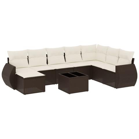 Set Divani da Giardino 9pz con Cuscini Marrone in Polyrattan - Foto 1