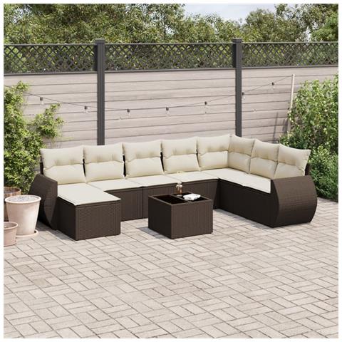 Set Divani da Giardino 9pz con Cuscini Marrone in Polyrattan - Foto 2