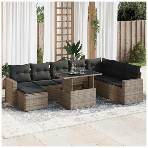 Set Divano da Giardino 9 pz con Cuscini Grigio in Polyrattan - Foto 2