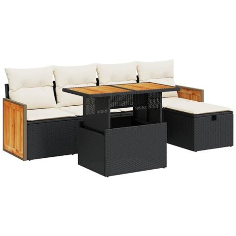Set Divano da Giardino 6 pz con Cuscini Nero in Polyrattan - Foto 1