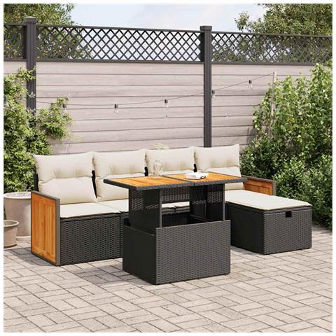 Set Divano da Giardino 6 pz con Cuscini Nero in Polyrattan - Foto 2