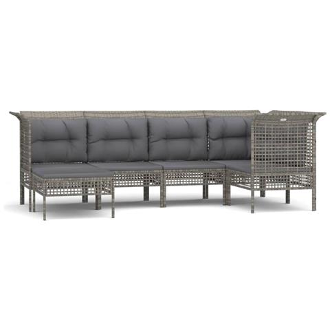 Set Divani da Giardino 6 pz con Cuscini in Polyrattan Grigio - Foto 1