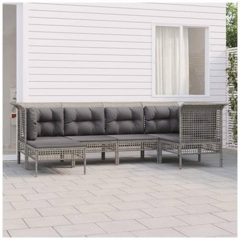 Set Divani da Giardino 6 pz con Cuscini in Polyrattan Grigio - Foto 2