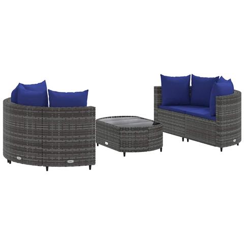Set Divano da Giardino 5 pz con Cuscini Grigio in Polyrattan - Foto 1