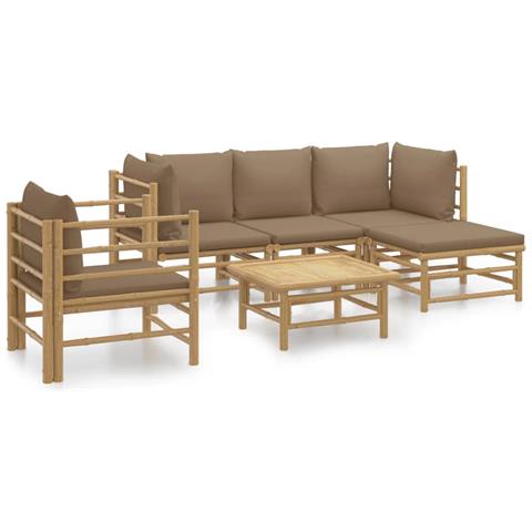 Set Salotto da Giardino 6pz con Cuscini Tortora Bambù - Foto 1
