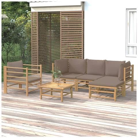 Set Salotto da Giardino 6pz con Cuscini Tortora Bambù - Foto 2