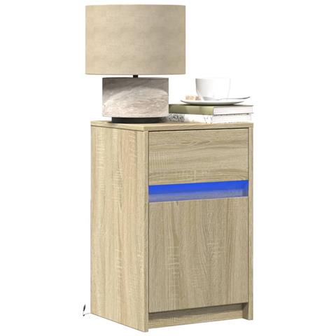Comodini con Luci LED 2pz Rovere Sonoma in Legno Multistrato - Foto 2