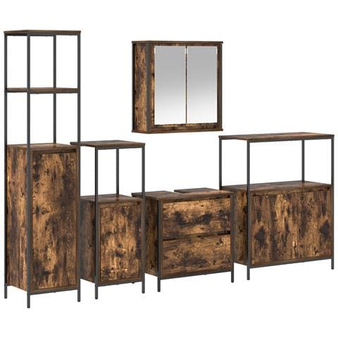 Set di mobili da bagno 5 pezzi in legno ingegnerizzato rovere affumicato - Foto 1