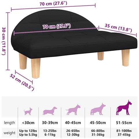 Lettino per Cani Nero 70x52x30 cm in Tessuto - Foto 7