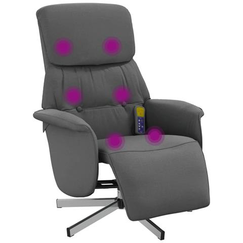 Poltrona Reclinabile Massaggio Poggiapiedi Grigio Scuro Tessuto - Foto 1