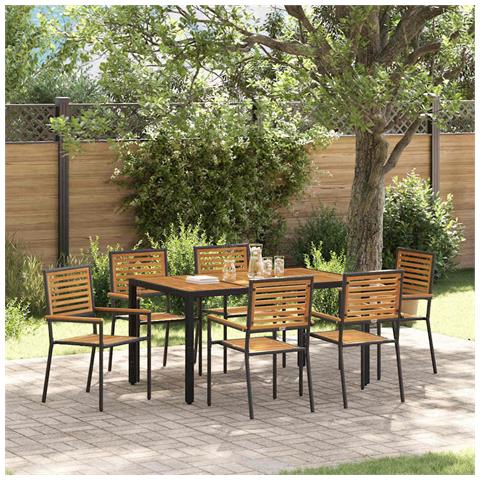 Set da Pranzo per Giardino 7 pcs Nero 150 x 90 x 75 cm - Foto 2