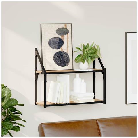 Scaffale da parete rovere artigianale 60 x 21 x 51 cm - Foto 2